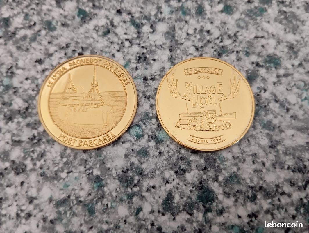 Lot de 2 mdailles souvenirs, Port Barcars - Lydia et village de Nol -  dragon245 - Collection