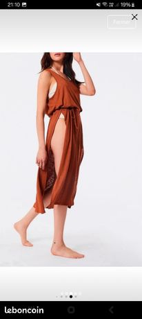 Tunique Longue En Lin Marron Atika - Taille 44/46/XL, Occasion Très Bon état, Style Robe Top