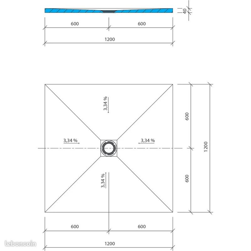 Receveur de Douche à Carreler 120x120cm WEDI Fundo Primo Écoulement Centré - 073735171 - NEUF (image 4)