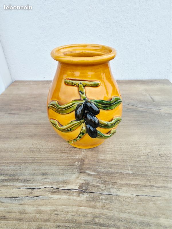Grand Pot / Vase à Olives Céramique – Au Vieux Vallauris – Vintage 16 cm (image 3)