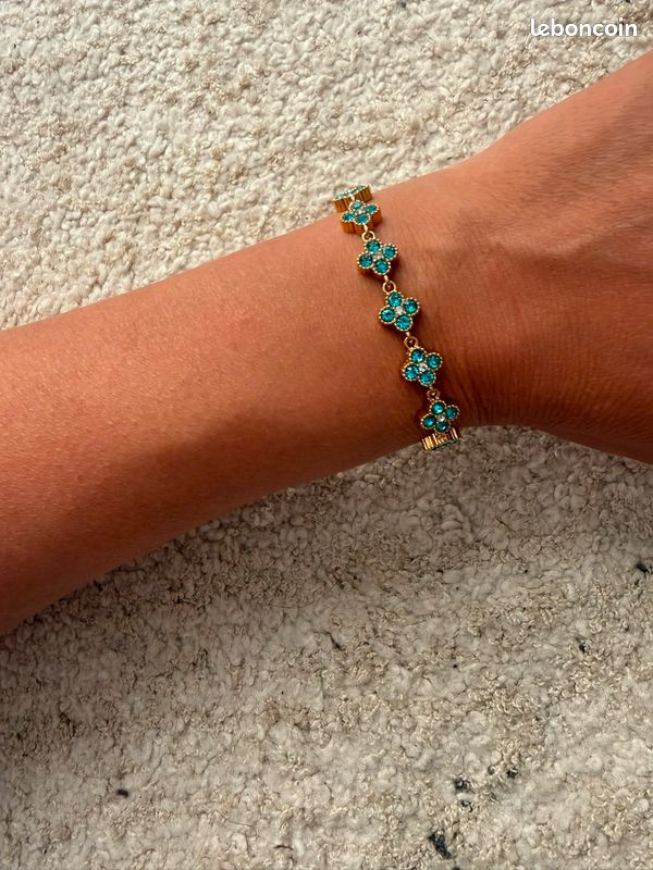 Bracelet trèfle bleu turquoise (image 2)