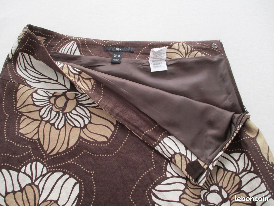 Jupe Fleurie Neuve Taille T4 Marque Multiples - Coton, Coupe évasée, Fermeture Zip+bouton, Jamais Portée
