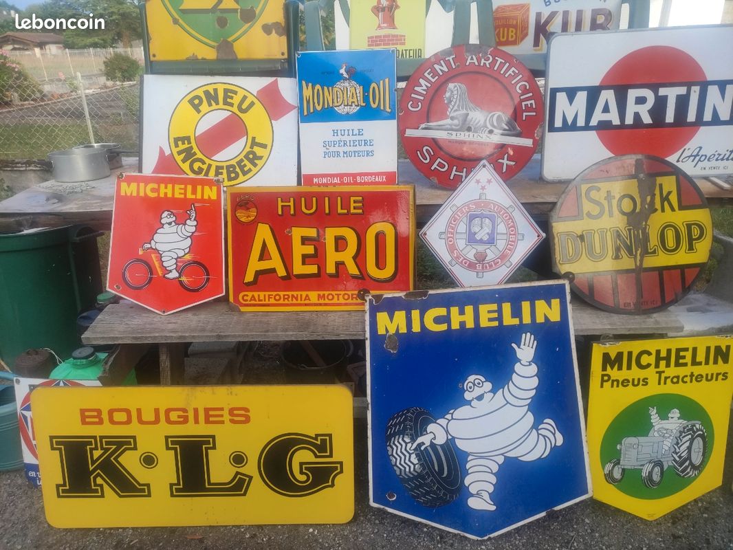 Plaque émaillée Publicitaire Ancienne Pneus/capot - 30x120 Pouces (3 Pièces) - Reproduction