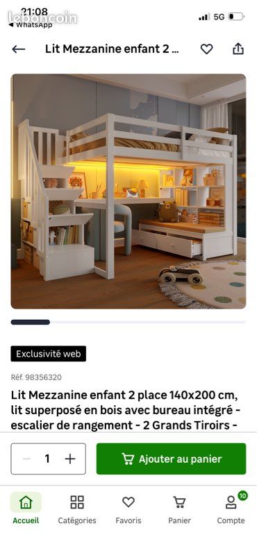 Lit mezzanine 140x200 neuf (image 2)