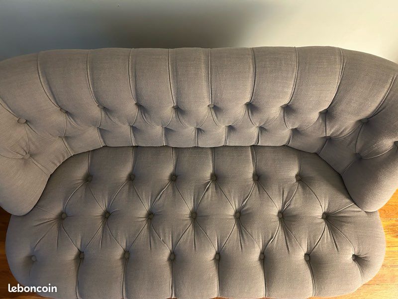 Banquette capitonnée en lin gris (image 4)