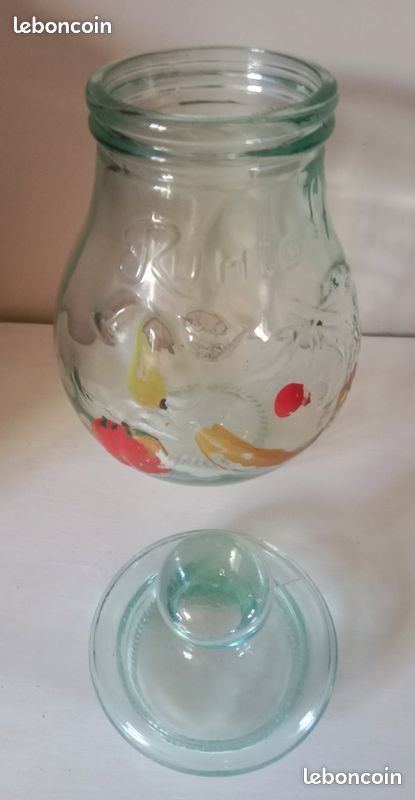 Bocal en verre soufflé vintage, décoré, de la maison Rumtopf