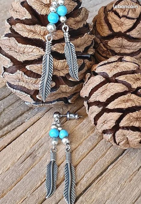 Boucles D'oreilles Pendantes Turquoise Et Argent Massif - Pierres Bleues Crochet Neuf Sans Emballage