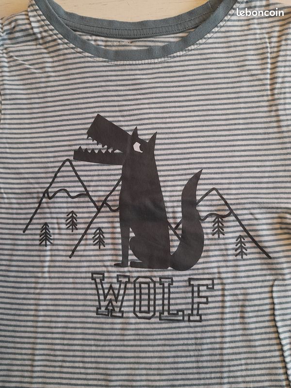 Pyjama vert rayé blanc motif Loup Kiabi Taille 10 ans Kanou42 (image 3)