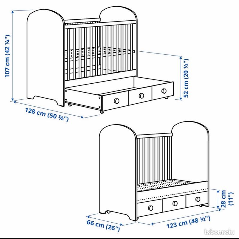 LIT BÉBÉ 60x120 + MATELAS + ALAISE + TOUR DE LIT (image 9)