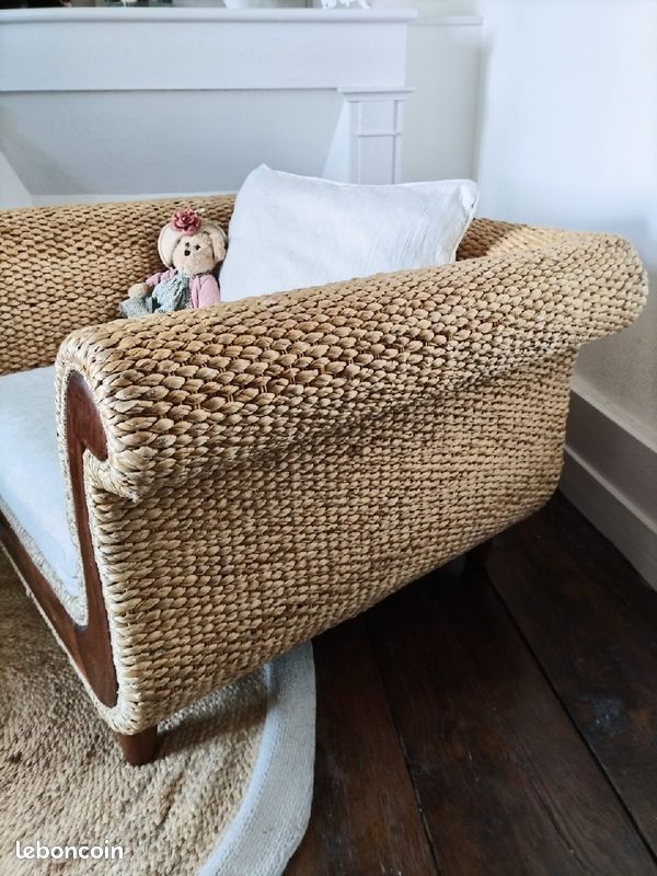 Joli fauteuil en jacinthe d'eau et coton (image 3)