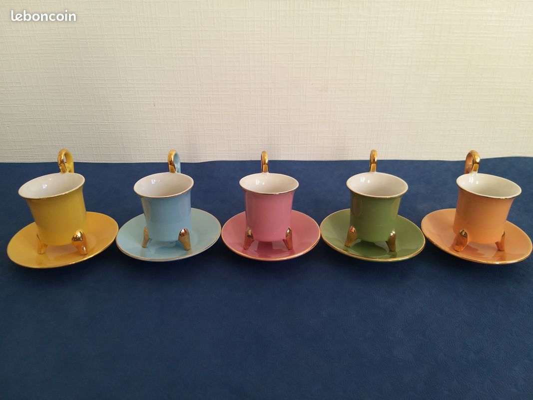 Lot De 5 Tasses Et 8 Soucoupes Geneviève Lethu – Touraine, écru Et Marron