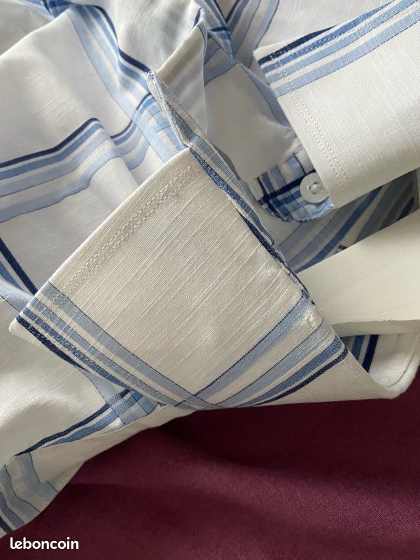 Balenciaga Vintage chemise homme coton blanche rayée bleu manches longues xl carreaux (image 5)