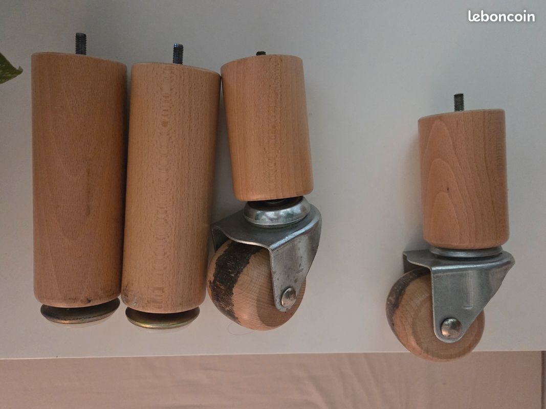 Pieds de lit 20cm bois avec roues (image 1)