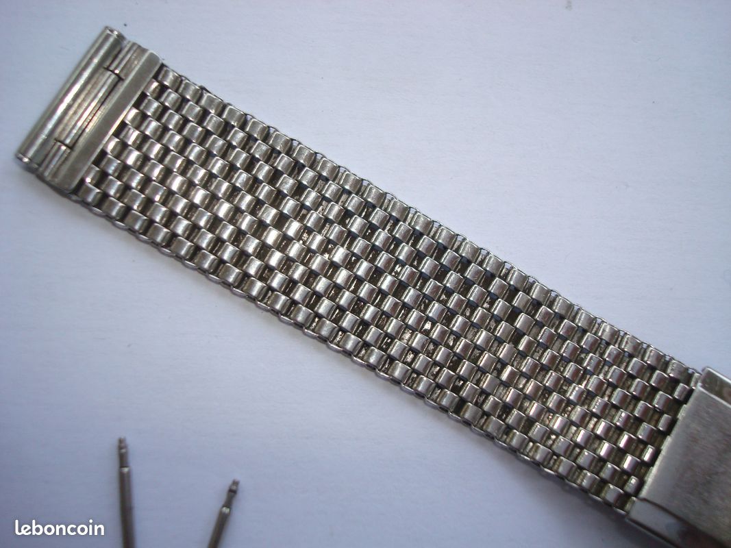 Bracelet montre homme acier maille grain de riz 18mm vintage