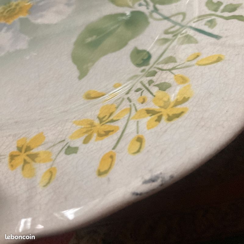 Lot grandes assiettes Luneville KG Art nouveau ancien fleur clématite jaune (image 8)