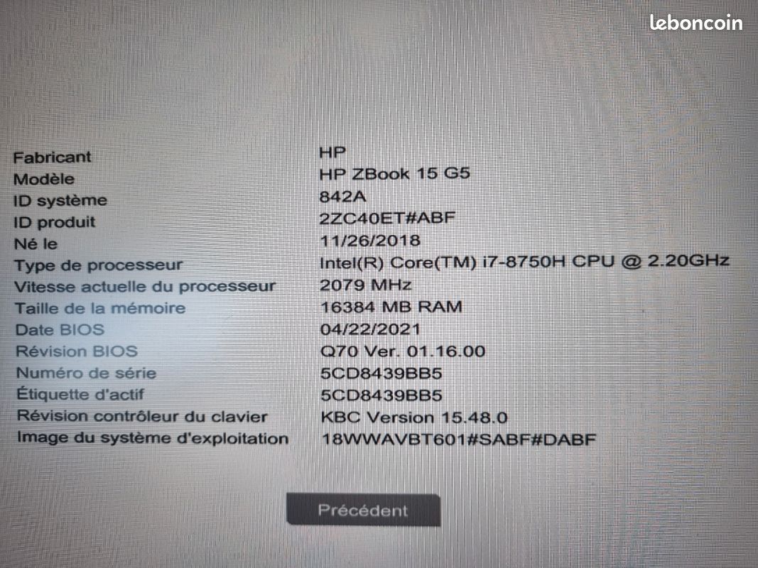 Ordinateur portable Hp Zbook 15 G5 - 842A (image 9)