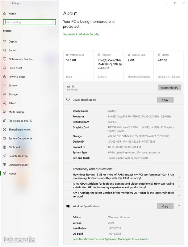 Ordinateur portable Dell XPS15 9530 écran tactile 15" (image 4)