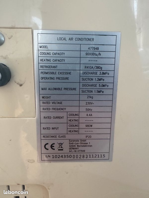 Climatiseur mobile Euromate 9000 BTU (image 3)