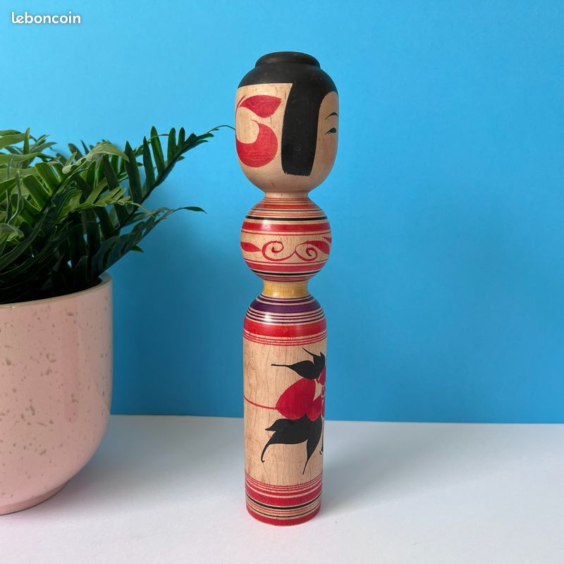 Grande Poupée Japonaise Kokeshi Artisanale - Yamagata, Faite Et Peinte Main, Années 1950