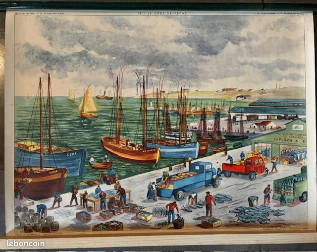 Affiche scolaire vintage années 50 Rossignol Amérique physique et politique