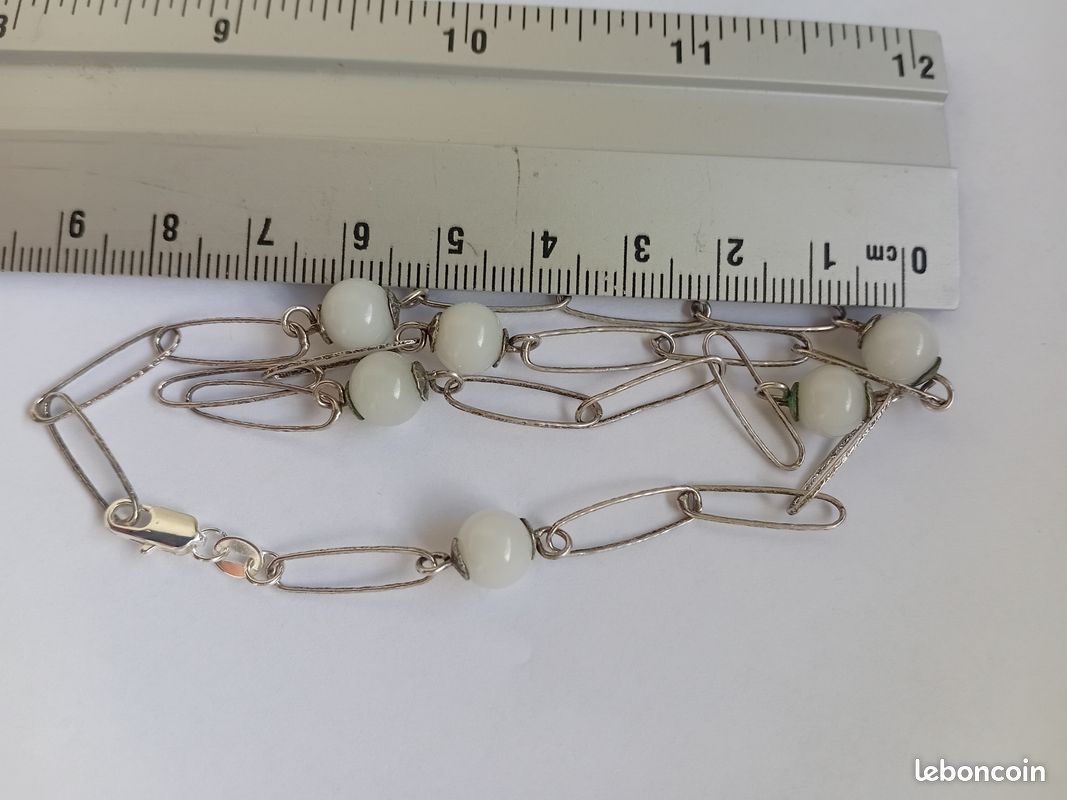 Collier en argent 925 et jade blanc (image 7)