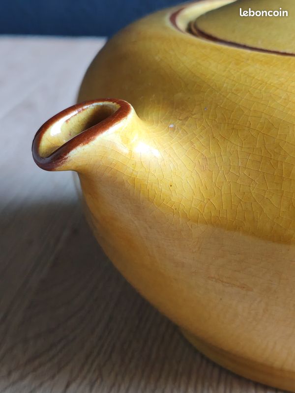 Théière Moutarde Vintage en Céramique Émaillée | Petite Théière Jaune Craquelée Style Campagne Arcopal Digoin | Déco Cuisine Rétro (image 15)