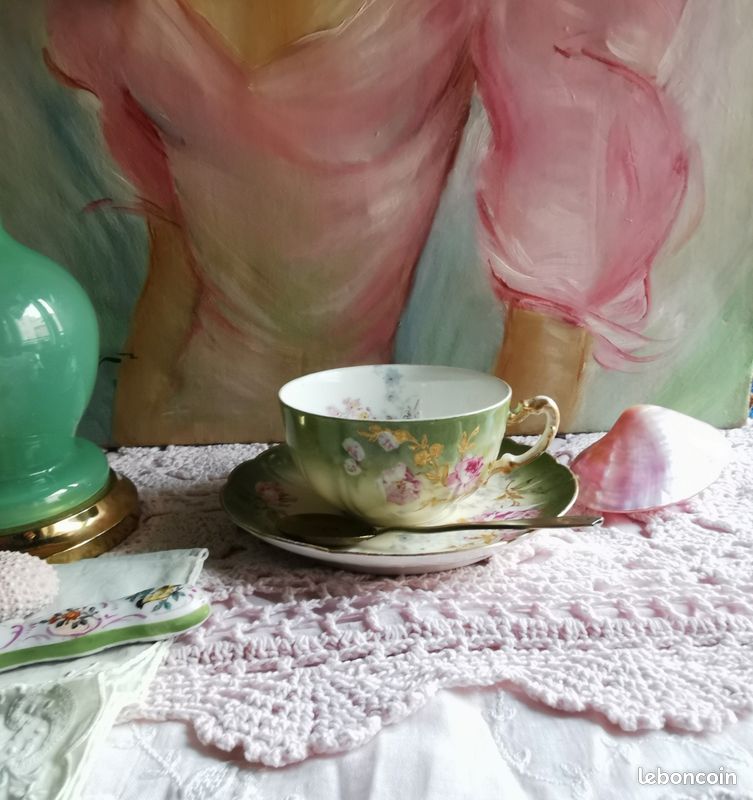 Soucoupe Vintage Vert Trianon – Sous-tasse En Porcelaine Ancienne