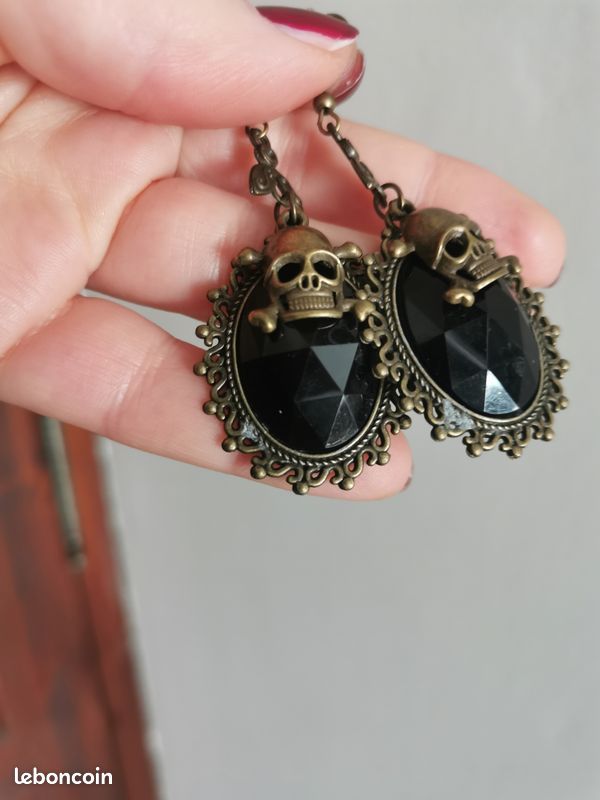 Boucles D'oreilles Clips Vintage Cabochon Noir Argenté - Modèle *3978 - Bijou Rétro Sans Marque