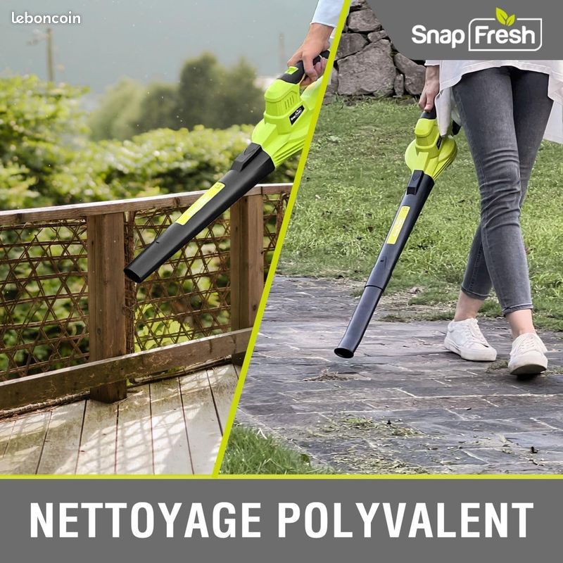 SnapFresh Souffleur Batterie 20V Léger 1,2 kg - Souffleurs de Feuilles sans Fil 210 km/h 240m³/h, 2 Vitesses, avec Batterie et Chargeur - pour Terrasses, Garages, Entrées et Jardins Domestiques (Vert) (image 3)