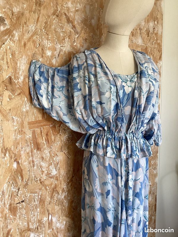 Ensemble vintage robe et top viscose fleuri taille 38 (image 2)