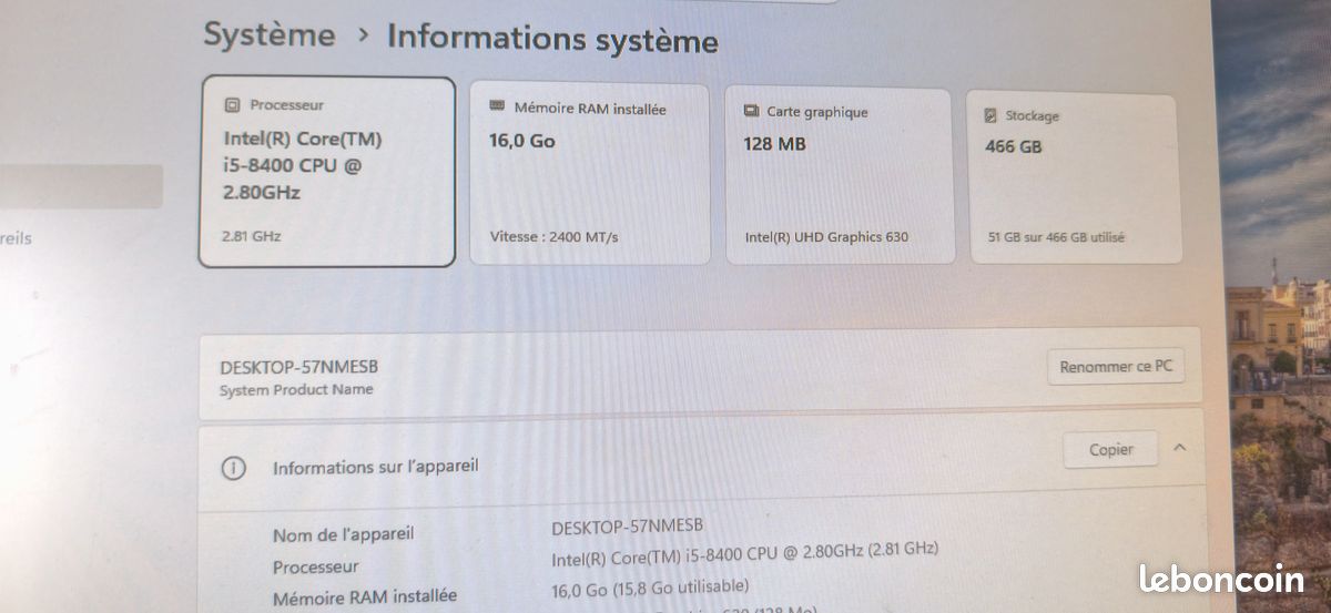 PC fixe i5 8400 - 16 Go - 500Go DD (image 2)