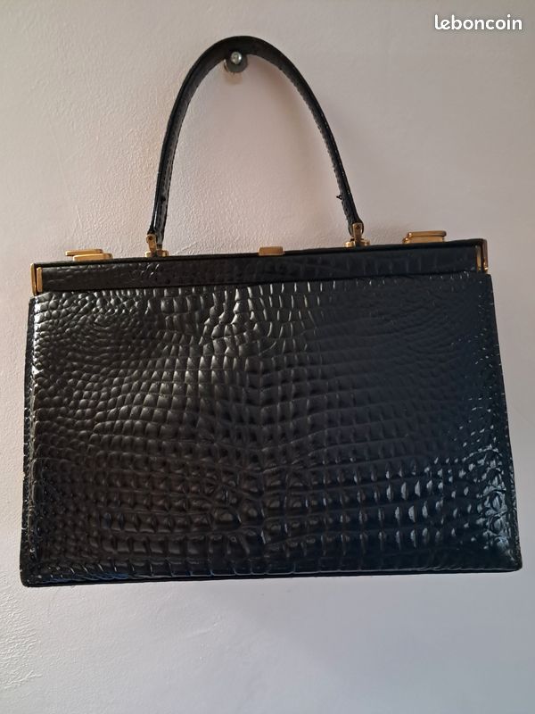 Noir Sac Ã Main Cuir Imitation Croco Sac à Main Cuir Noir Verni