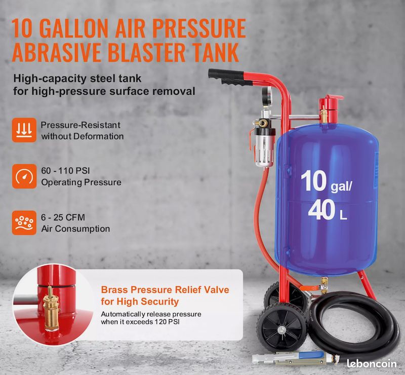 Sableuse à air portable capacité du réservoir 40 L - Neuf - Livraison gratuite en Europe ⭐⭐⭐ (image 3)