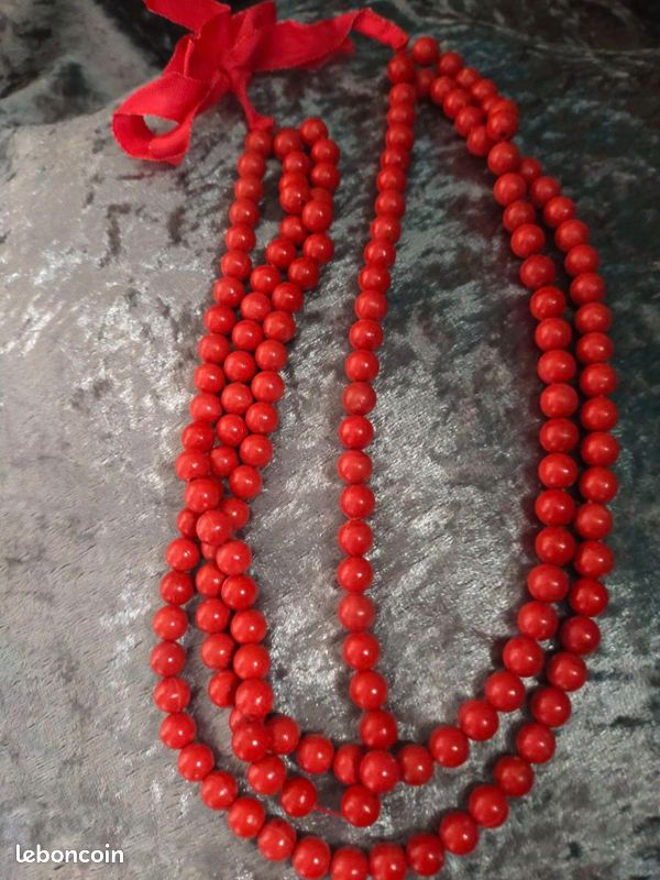 Collier De Perles Rouges Multi-rangs - Magnifique - Occasion