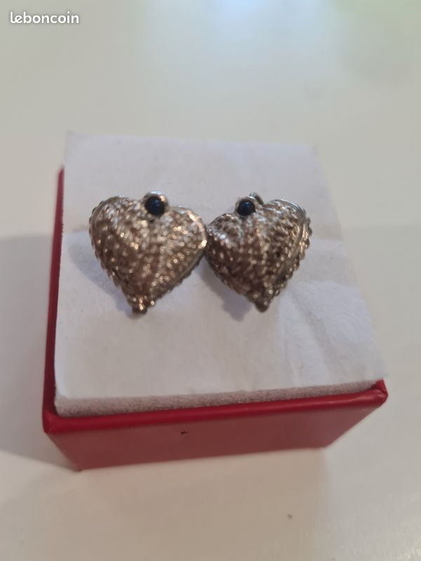 Boucles d'oreilles femme chic en argent 92 anciennes vintage coeur (image 2)