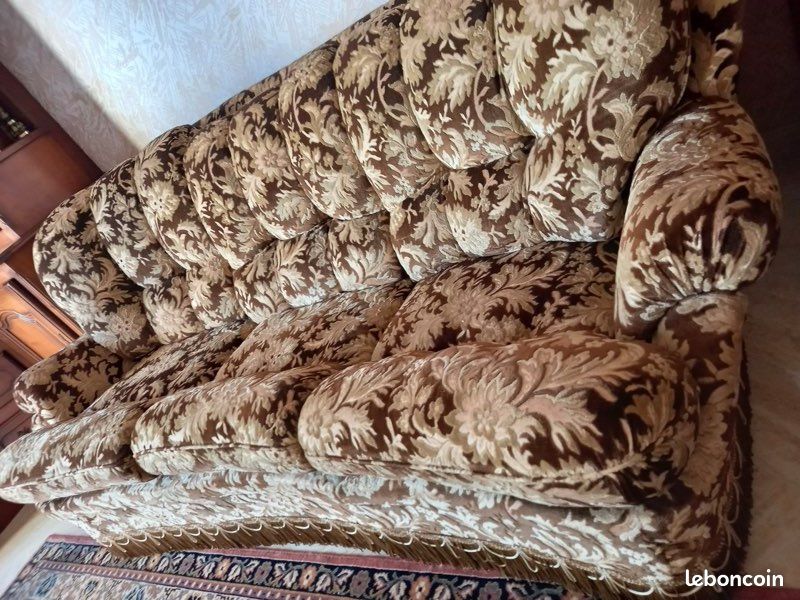 Canapé vintage années 70/80 velours + 2 fauteuils – convertible – très bon état (image 2)