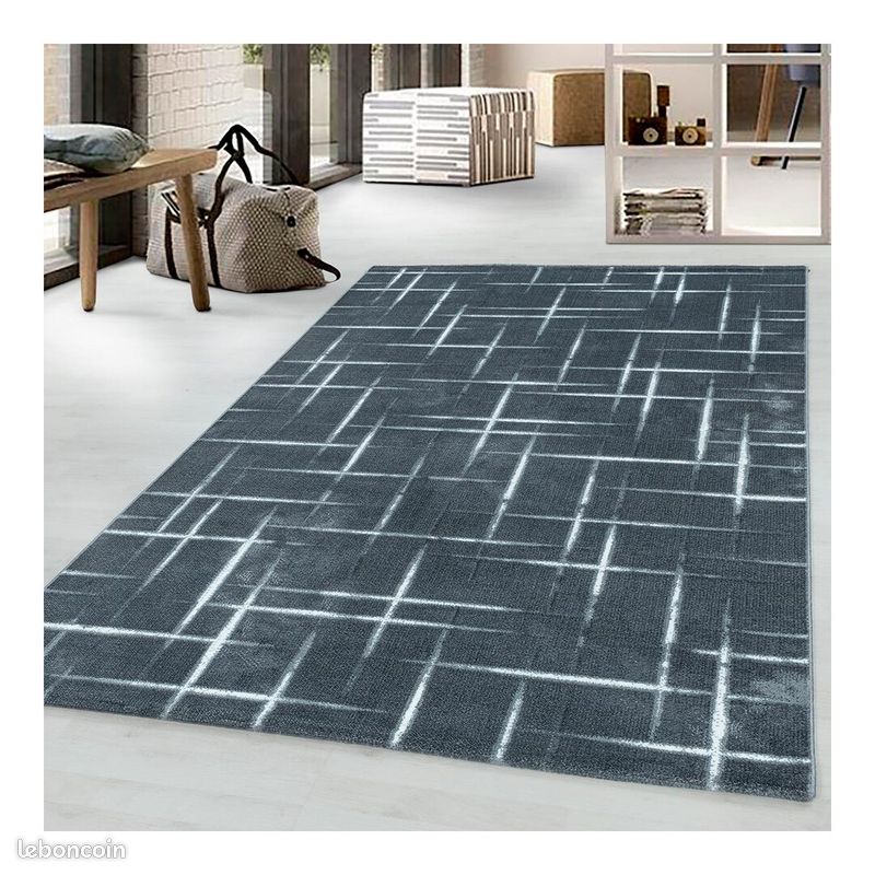 Tapis moderne rectangle rayé à courtes mèches Buse Gris 200x290 (image 2)