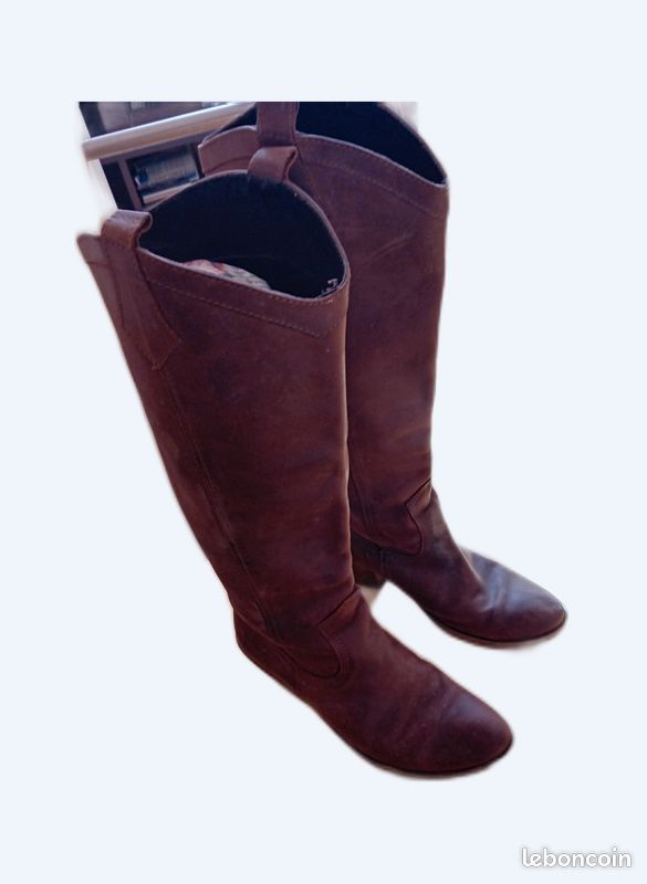 Bottes Vintage Barschery En Cuir Daim Marron - Taille 35.5 EU, Talon Aiguille 8.5 Cm, Vieux Stock Neuf