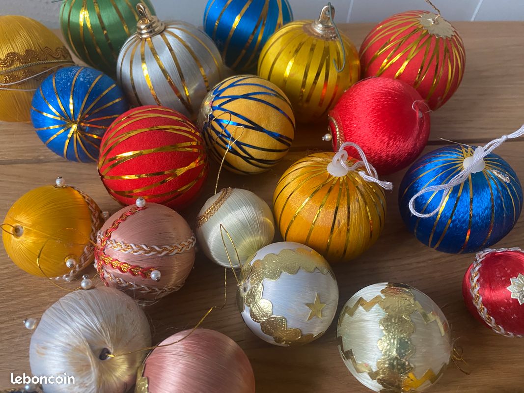 Gros Lot Vintage 18 Boules De Noël Anciennes Déco Sapin