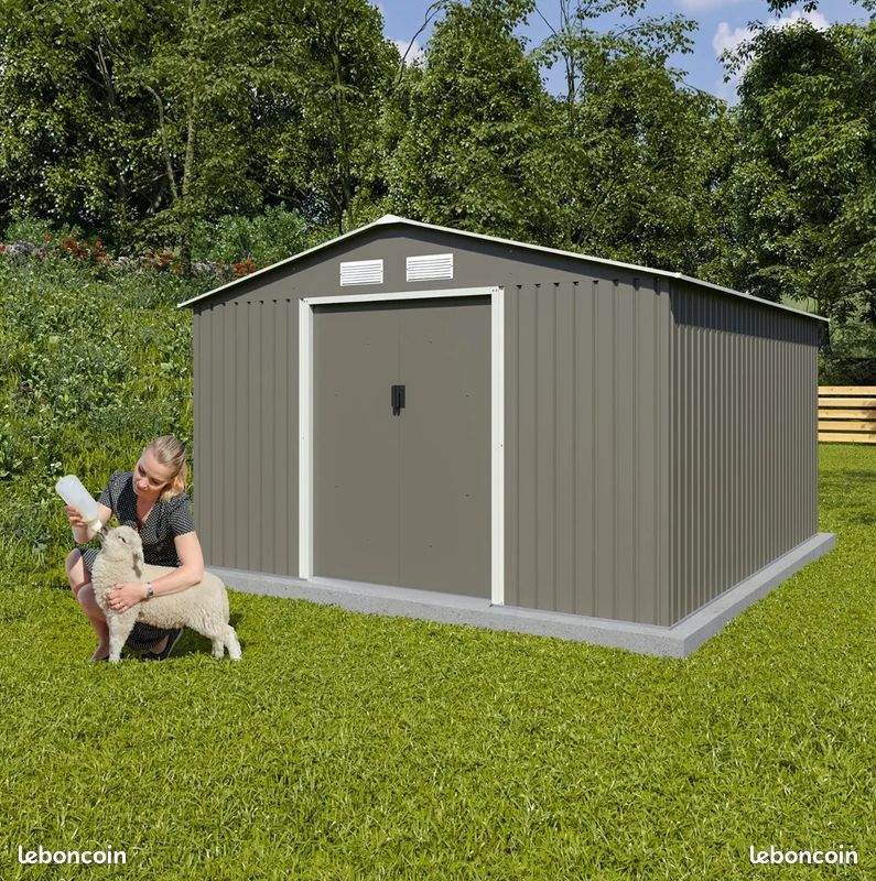 Abri de jardin métal 11,50m² 320x360 cm + kit ancrage abri métal rangement bois velo stockage XXL (image 1)
