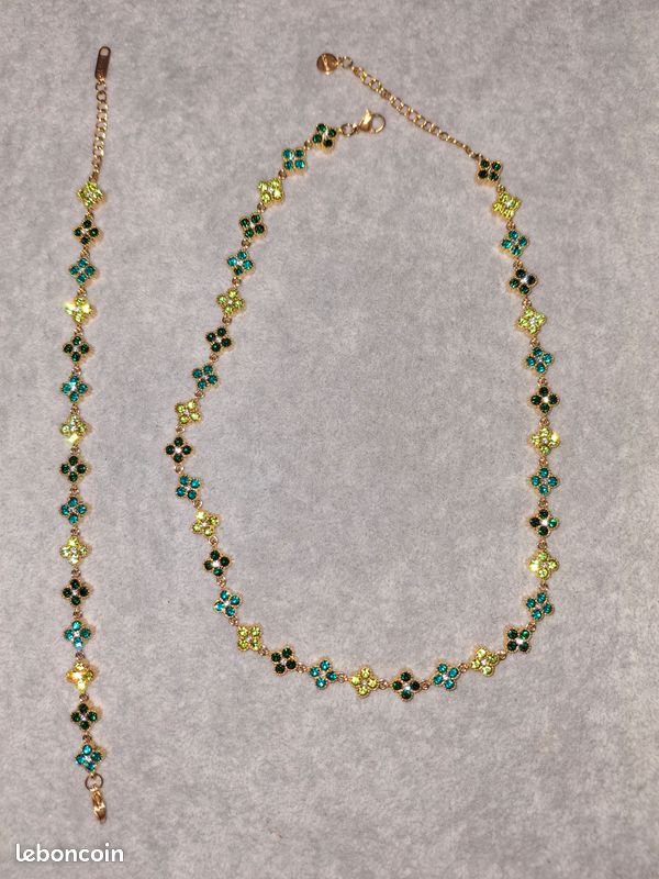 Ensemble bijoux princesse vert acier inoxydable neuf (image 5)