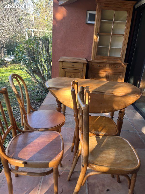 Ensemble bois massif ancien 4 chaises + table ovale provençal (image 6)