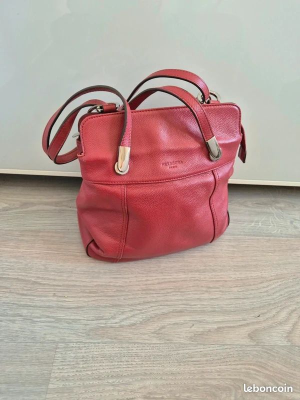 Sac Bandoulière Hexagona En Cuir Rouge - Dimensions 42x30x11 Cm, Occasion Très Bon état
