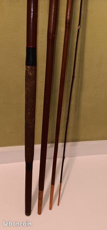 Canne à Pêche Ancienne En Bambou Noir - 4 Sections - 3m58 - Vintage