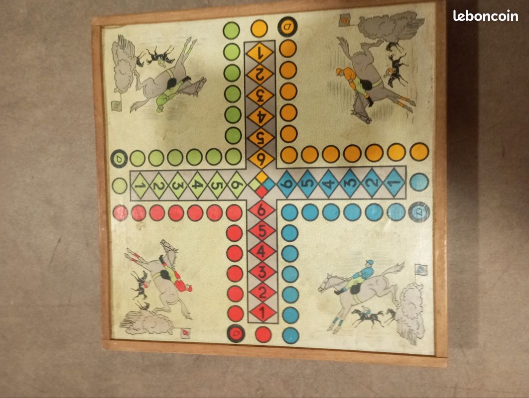 1950 plateau 33x33x5cm made in France jeujura jeu de l'oie petit chevaux dès dames échec - BACKGAMMON - 4 jeux plateaux 1950 jeu jura anciens rétro vintage (image 5)