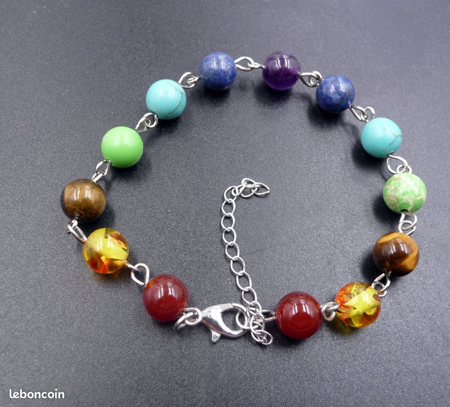 Bracelet 7 chakras en métal argenté et pierres semi-précieuses (image 3)