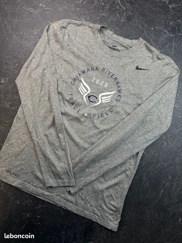 T-shirt à manches longues Nike Sport matière dri-fit imprimé sportif Running gris Homme Taille M (image 3)