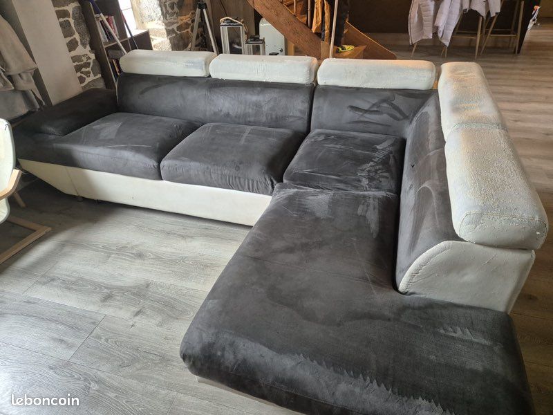 Canapé angle convertible gris / blanc (image 1)