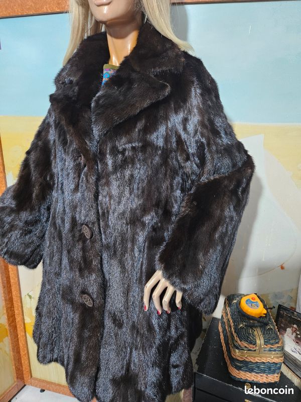 Manteau En Vison Noir - Taille 40-42, Occasion Parfait état