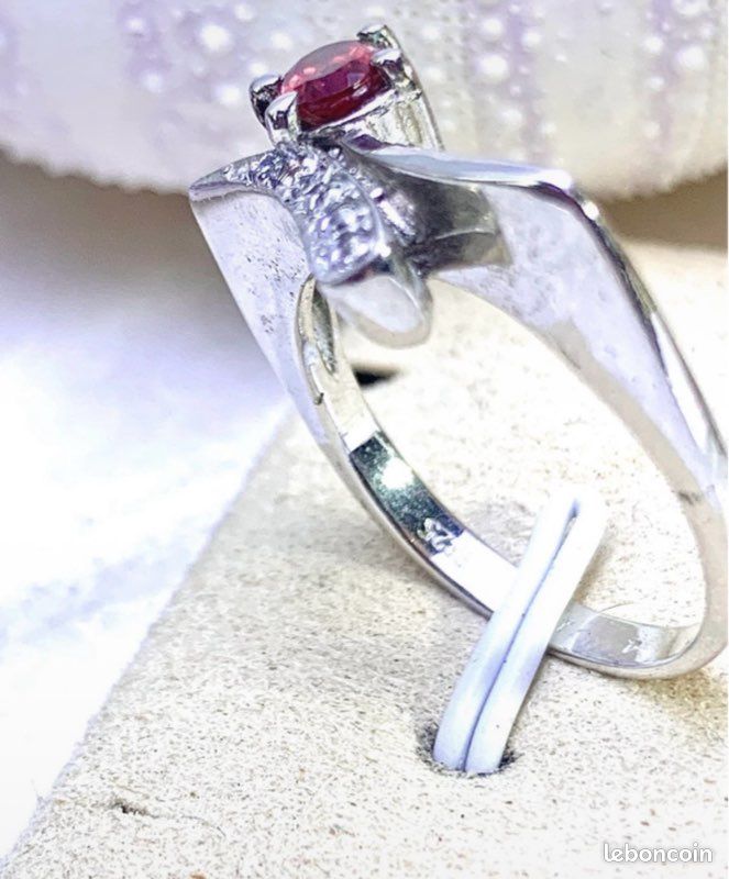 Bague Ancienne Argent Massif 925 Et Grenat - Taille 54 - Style Ancien - Occasion